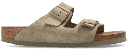 Birkenstock Arizona Dames Slippers Suède Faded Khaki Narrow-fit Maat 42