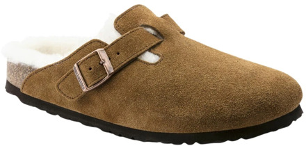 Birkenstock Boston Mink narrow Veloursleder Shearling Dames Pantoffels - Mink - Maat 36