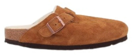 Birkenstock Boston Mink narrow Veloursleder Shearling Dames Pantoffels - Mink - Maat 36