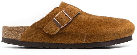 Birkenstock Boston Mink narrow Veloursleder Shearling Dames Pantoffels - Mink - Maat 37