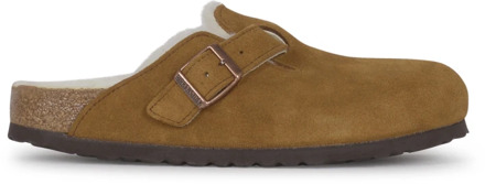 Birkenstock Boston Mink narrow Veloursleder Shearling Dames Pantoffels - Mink - Maat 40