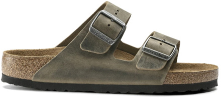 Birkenstock Slipper Arizona 1019313 Khaki Groen Vet Leer Normaal Zacht Voetbed