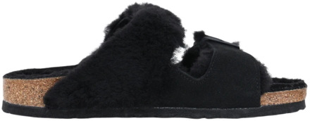 Birkenstock Zwarte sandalen met schapenvacht voering Birkenstock , Black , Dames - 39 Eu,36 EU