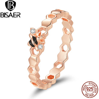 BISAER Honeycomb Rings 925 Sterling Silver Bee Finger Rings For Women Engagement Jewelry Anel S925 GAR159