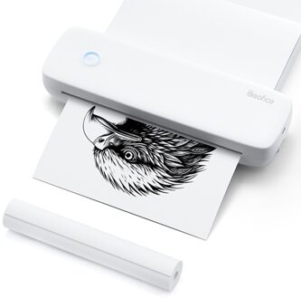 Bisofice A4 Portable Thermal Transfer Printer Inkless Printing PDF File Webpage Contract Documents Picture Comes with 1pcs Thermal Paper Roll