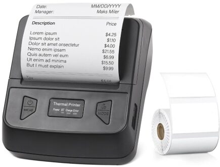 Bisofice Portable 80mm Receipt Label Printer Wireless BT Thermal Receipt Printer with 1 Label Roll