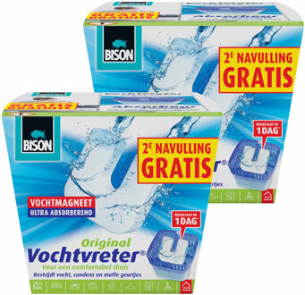 Bison 2x stuks Bison vochtvreter / vochtvanger vochtmagneet 450 gram met extra navulling - Vochtopnemers