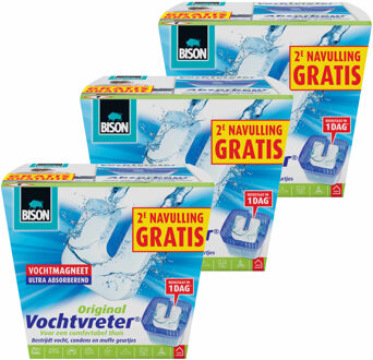 Bison 3x stuks Bison vochtvreter / vochtvanger vochtmagneet 450 gram met extra navulling - Vochtopnemers