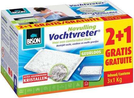 Bison Air Max vochtvreter 3x 1kilo navulzak geurloos promopack