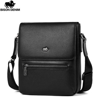 BISON DENIM 2020 New Messenger Bag for Men Genuine Leather Crossbody Bag Large Capacity iPad Shoulder Bag N20065