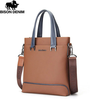 BISON DENIM Fashion men bag genuine leather handbag shoulder bags business