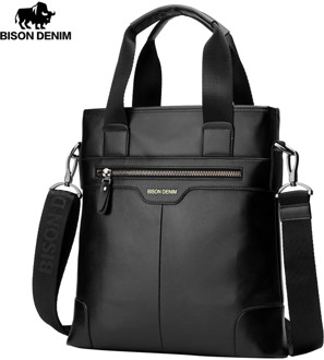 BISON DENIM Genuine Leather Handbag Men Business Messenger Bag iPad cow leather Shoulder Bag Crossbody Male bags N2202