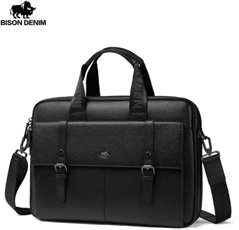 BISON DENIM Genuine Leather Men Bag Business Casual Shoulder Bag 15.6 laptop Handbag 2020 NEW Briefase W20045