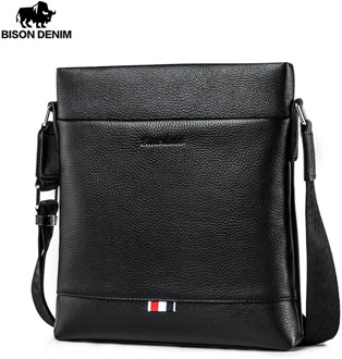 BISON DENIM Genuine Leather Men Bag Casual Business Crossbody male shoulder Bag Mens Messenger Bag Black bolso de hombre N2821