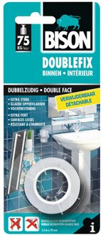 Bison Dubbel Fix tapeverwijderbaar wit rol 1,5 m x 19 mm