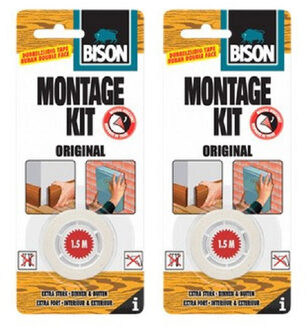 Bison montagekit tape transparant - 2x rollen - 19 mm x 1,5 m - Dubbelzijdige tape - Klustape