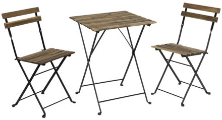 Bistro set - Tuintafel en stoelen - Zwart - Metaal - Hout Multikleur