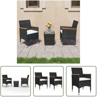 Bistroset - 3-delig - Zwart - Poly rattan/staal/gehard glas - 41.5x41.5x43 cm (tafel) - 52x57x84 cm