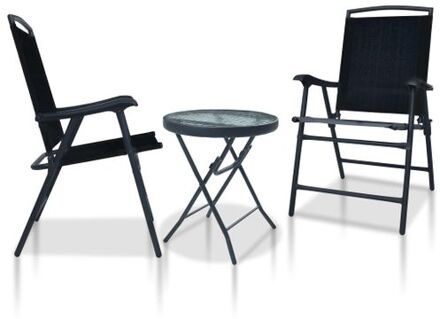 Bistroset - 3-delige tuinmeubelset - Zwart - Textileen - staal en glas - 62x59x93cm (stoel) - 40x46cm