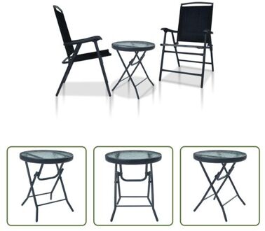 Bistroset - 3-delige tuinmeubelset - Zwart - Textileen - staal en glas - 62x59x93cm (stoel) - 40x46cm