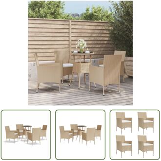 Bistroset Beige - PE-rattan - Gepoedercoat staal - 55 x 75 cm - Inclusief kussens