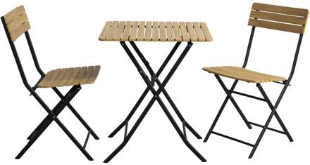 Bistroset Beziers - Zwart/naturel - Polyester/IJzer - Zwart#Beige - 71x60x60 Cm