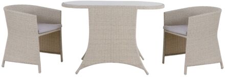 Bistroset Esma - Staal - Geoliede Teak - Inclusief Kussens - 60x116x75cm