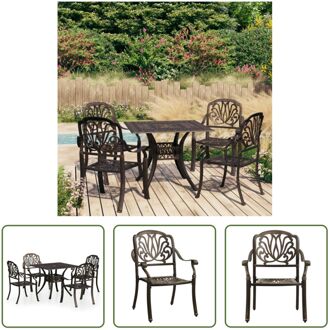 Bistroset - Gietaluminium - Brons - 4 tuinstoelen - 1 tafel - Montage vereist Bruin