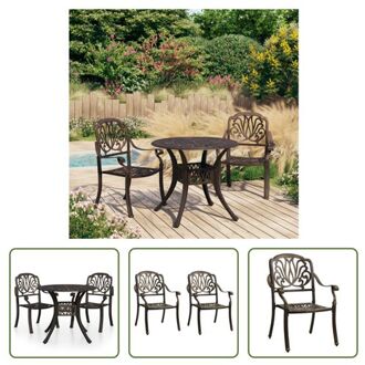 Bistroset Gietaluminium - Brons - 63 x 69 x 91 cm - Inclusief 2 Tuinstoelen en 1 Tafel Bruin