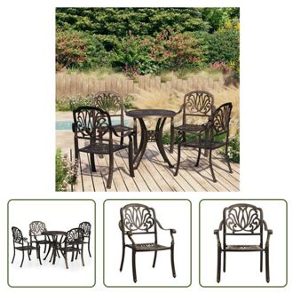 Bistroset Gietaluminium Tuinstoelen en Tafel - 63x69x91 cm - Brons Bruin