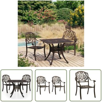 Bistroset Gietaluminium - Tuinstoelen en -tafel - Brons - 63x69x91 cm stoel - 90x90x73 cm tafel Bruin