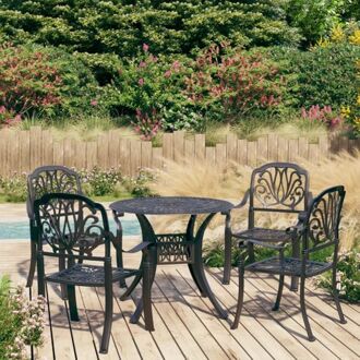 Bistroset Gietaluminium - Tuinstoelen en tafel - Zwart - 4x stoel - 1x tafel