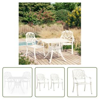 Bistroset - Gietaluminium - Wit - 2x tuinstoel - 1x tafel 63x69x91cm - 90x90x73cm