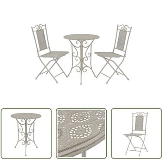 Bistroset Grijs 60x76cm - Gepoedercoat staal - Handgeschilderde details