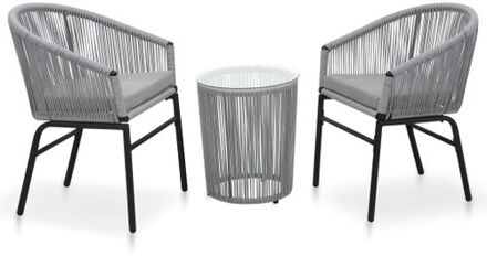Bistroset Grijs - PE-rattan - Inclusief kussens - Weerbestendig - 2 stoelen en 1 bijzettafel