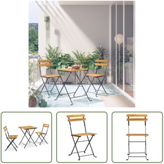 Bistroset - Massief Acaciahout en Staal - Inklapbaar - Bruin/Zwart - 1 Tafel - 2 Stoelen