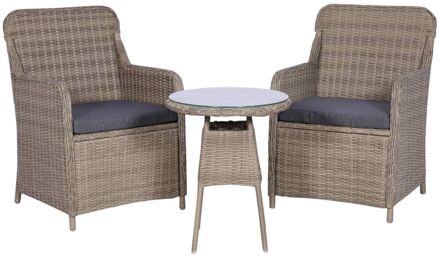 Bistroset met kussens 3-delig poly rattan bruin