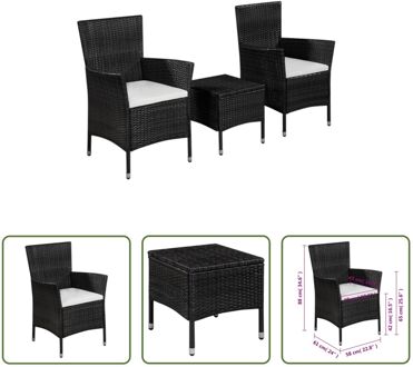 Bistroset PE-rattan - 58 x 61 x 88 cm - Zwart/Crèmewit