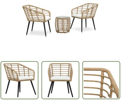 Bistroset PE-rattan - 63.5 x 53.5 x 77 cm - Eiken/Zwart/Wit/Transparant Bruin