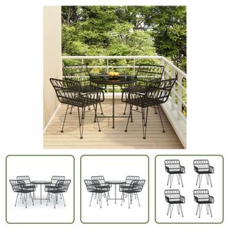 Bistroset - PE-rattan - Stalen frame - Gehard glazen tafelblad - Comfortabele zitplaats - Met Zwart