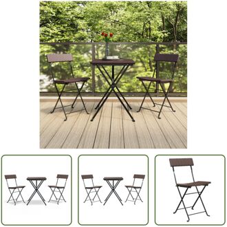 Bistroset Poly Rattan - 3-delig - Bruin - Tafel- 55x54x71cm - Stoel- 40x45x79cm