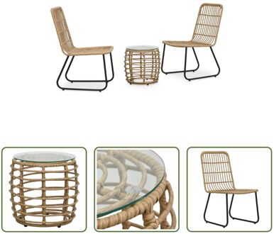 Bistroset Poly Rattan - 41.5 x 41.5 cm - Eiken/Zwart/Transparant Bruin