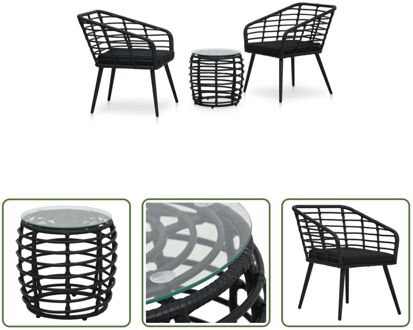 Bistroset Poly Rattan - 63.5 x 53.5 x 77 cm - Zwart - PE Rattan