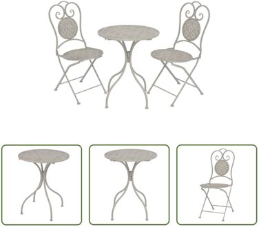 Bistroset Staal - 60 x 72 cm - Grijs Handgeschilderde Details