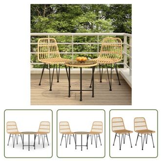 Bistroset - Tuinmeubelen - Staal - Gehard glas - PE-rattan - 50x55 cm - 48x62x84 cm - Comfortabele Bruin