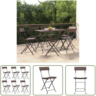 Bistrostoelen 6 st inklapbaar poly rattan en staal bruin - Tuinstoel