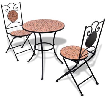 Bistrotafel met 2 stoelen 60 cm mozaïek en terracotta Bruin
