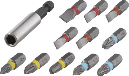 Bitset 12-delig 2445000 Plat, Kruiskop Phillips, Kruiskop Pozidriv
