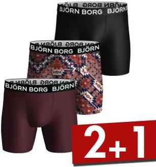 Björn Borg 3 stuks Performance Shorts 2203 * Actie * Zwart,Versch.kleure/Patroon,Groen,Bruin,Rood - Small