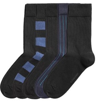 Björn Borg 5 stuks Block Stripe and Square Socks Zwart,Blauw,Versch.kleure/Patroon - Maat 36/40